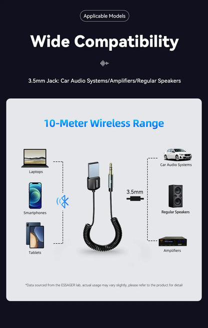 Essager USB Bluetooth 5.0 Receiver Aux Bluetooth Adapter For Car 3.5mm Jack Speaker Auto Handfree Car Audio Music Transmitter