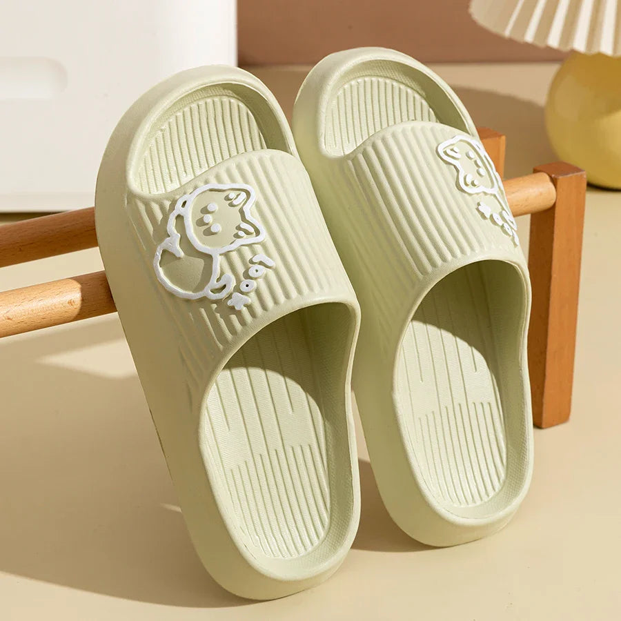 Women's Slippers Indoor Bathroom Anti-slip Home Cartoon Cute Little Dog Soft Sole Good Elasticity Summer Sandals Sool Flat Shoes