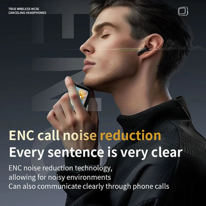 New Full Touch Screen Headphones ANC Bluetooth 5.4 Noise Cancelling Earphones HiFi Stereo Wireless In-Ear ENC Earbuds With Mic