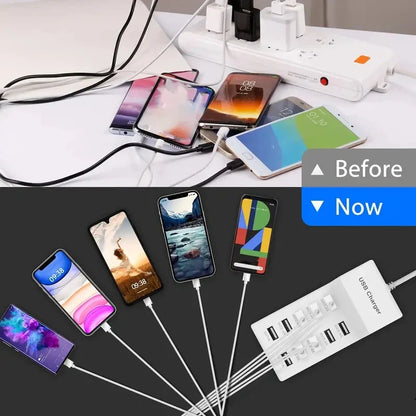 USB Charger Station,10-Port 50W Multiple USB Charging Station Multi Ports USB Charger Charging for Tablet Laptop Computer