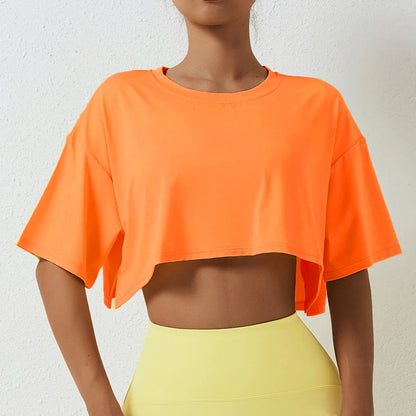 Cotton Women Short Sleeve Dance Running Clothes Yoga Fitness Crop Top Navel Baring New Sport T-Shirt Loose Gym Workout Shirts