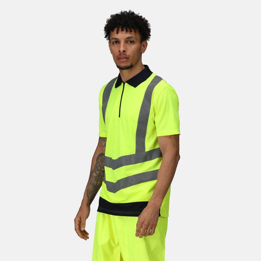 Regatta TRS189 Pro Hi-Vis Short Sleeve Polo Shirt Yellow/Navy XL