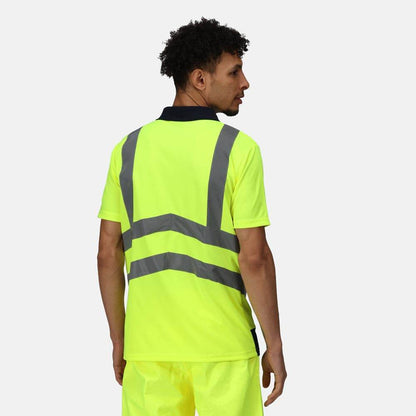 Regatta TRS189 Pro Hi-Vis Short Sleeve Polo Shirt Yellow/Navy XL