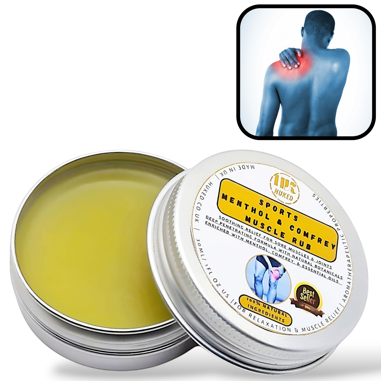 Huked Extra Strength Sports Muscle Rub – Natural Relief for Sore Muscles & Joints, Menthol & Comfrey - 100ml