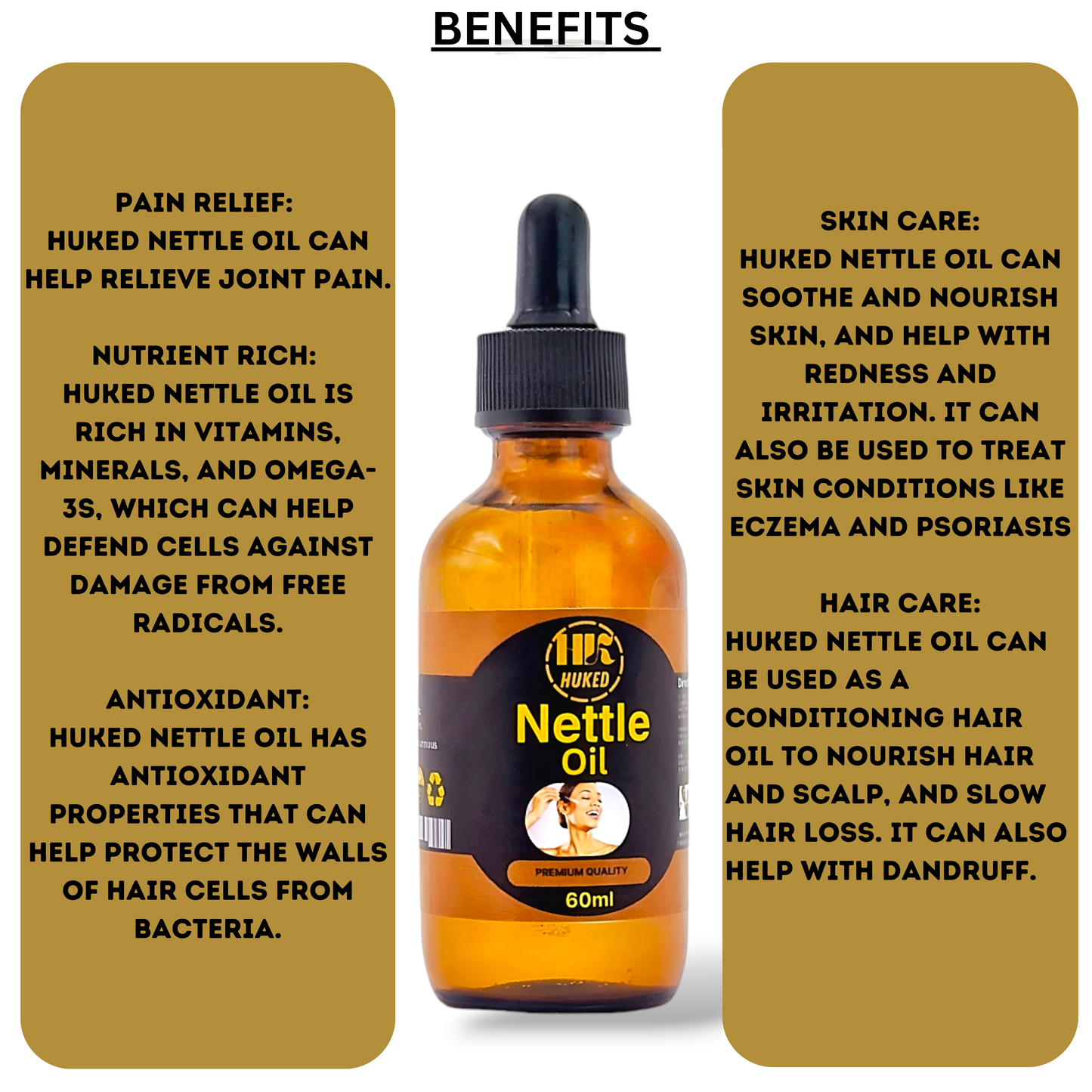 Huked Nettle Oil – Natural Hair & Skin Care, Nourishing, Antioxidant-Rich Formula for Pain Relief | 60ml