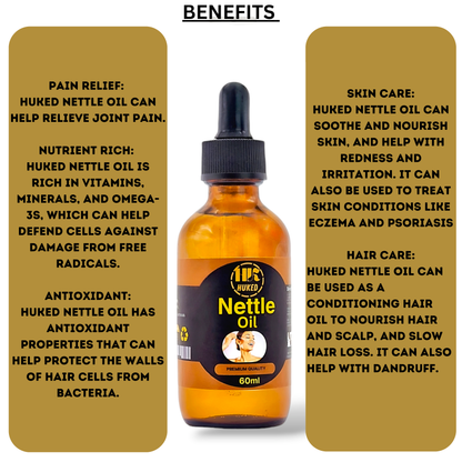 Huked Nettle Oil – Natural Hair & Skin Care, Nourishing, Antioxidant-Rich Formula for Pain Relief | 60ml