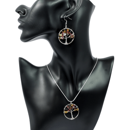 Watermelon Tourmaline Tree Of Life Jewellery Set (Necklace & Earrings)