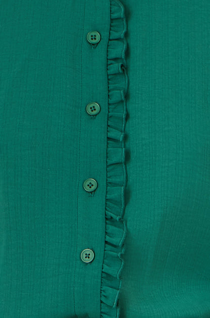 Yumi Green Frill High Neck Shirt