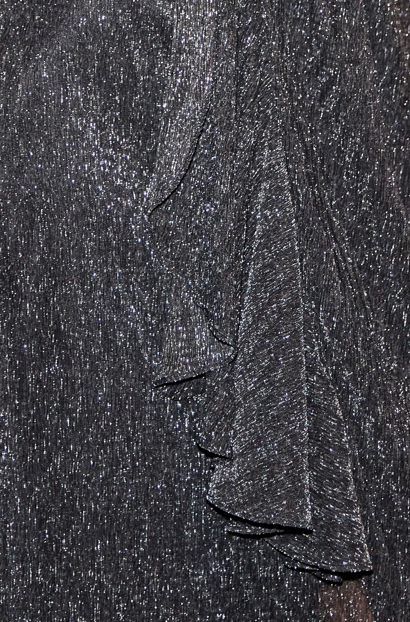 Yumi Black Metallic Pleated Frill Wrap Midi Dress