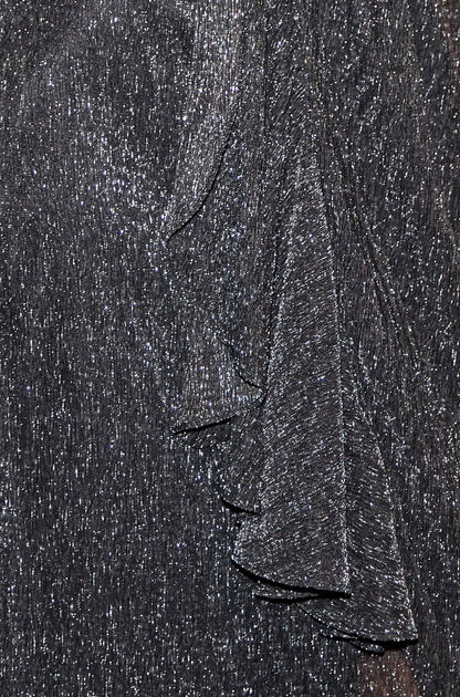 Yumi Black Metallic Pleated Frill Wrap Midi Dress