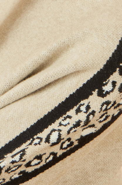 Yumi Oatmeal Leopard Print Border Relaxed Fit Jumper