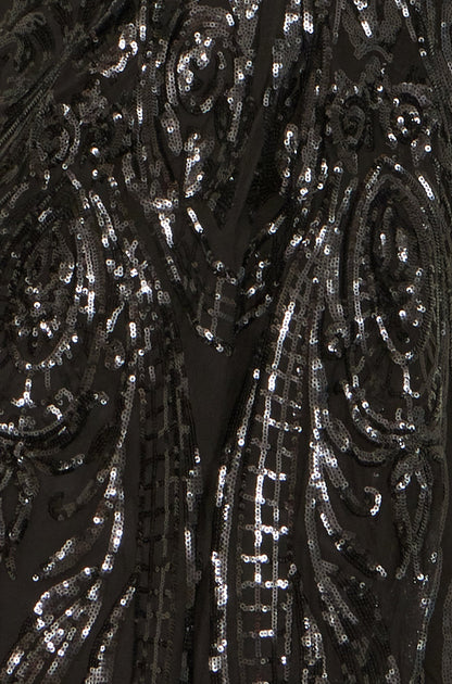 Yumi Black Sequin Midi Wrap Dress With Split Hemline And Long Sleeves