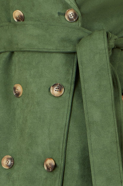 Yumi Green Faux Suede Trench Coat