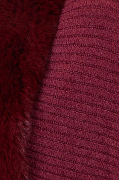 Yumi Burgundy Fur Collar Shrug With Tassel Hem