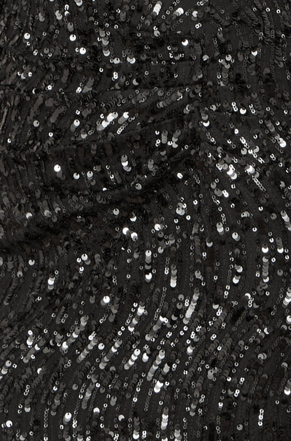 Yumi Black Sequin Fitted Wrap Dress With Split Hem