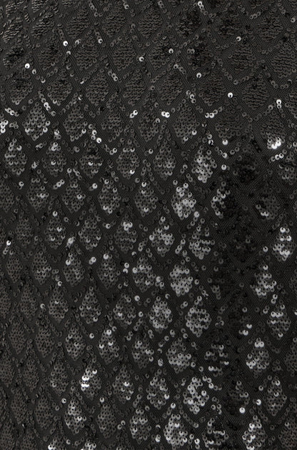 Yumi Black Sequin Tunic Dress with Chevron Pattern & Keyhole Neckline