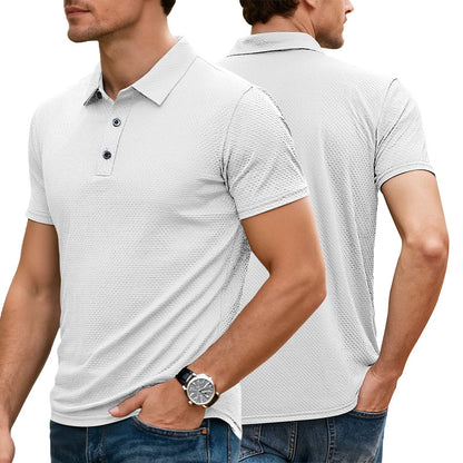 Mens Cool-Feel Short-Sleeve Lapel Button T-Shirt