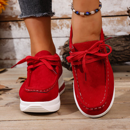 European And American-style Thick-soled Loafers With Front Laces And A Wedge Heelcasual Single-layer Shoes