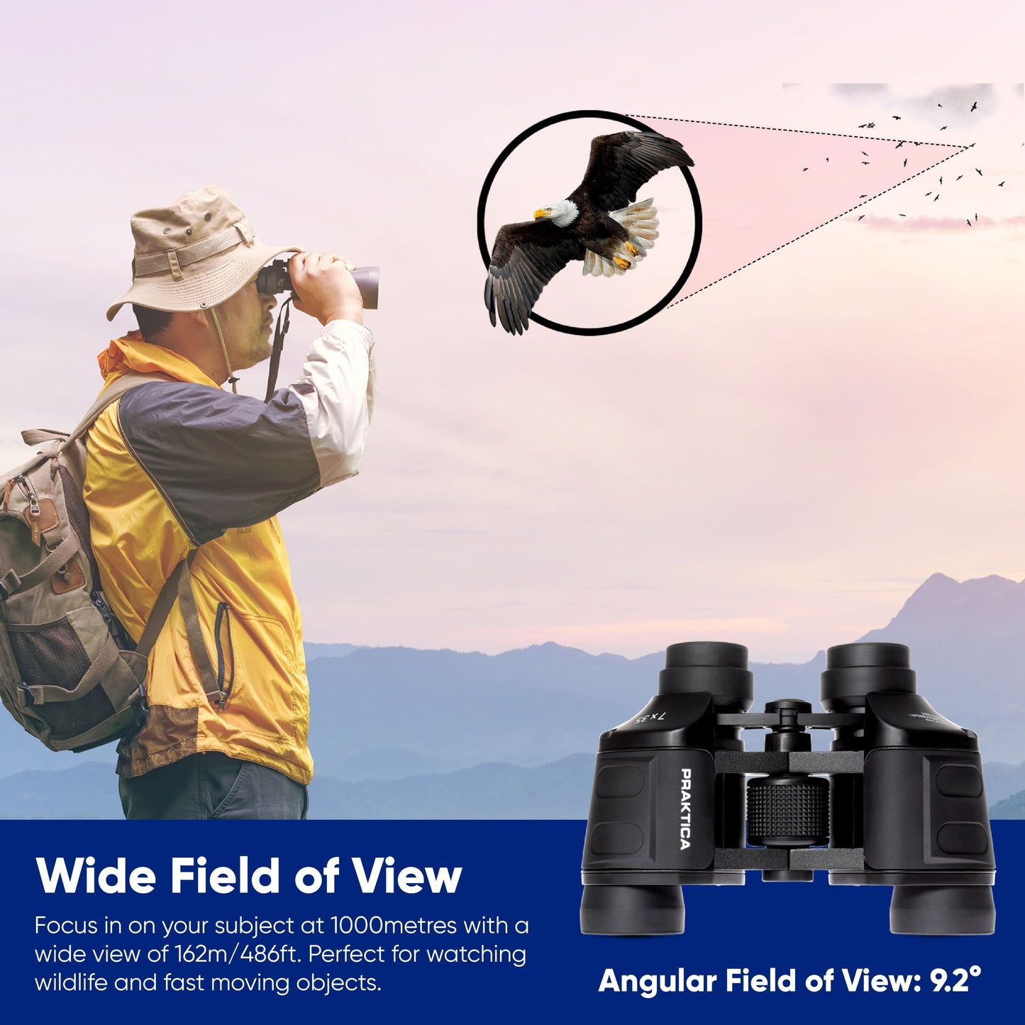 PRAKTICA Falcon 7x35mm Wide Angle Porro Prism Field Binoculars - Black