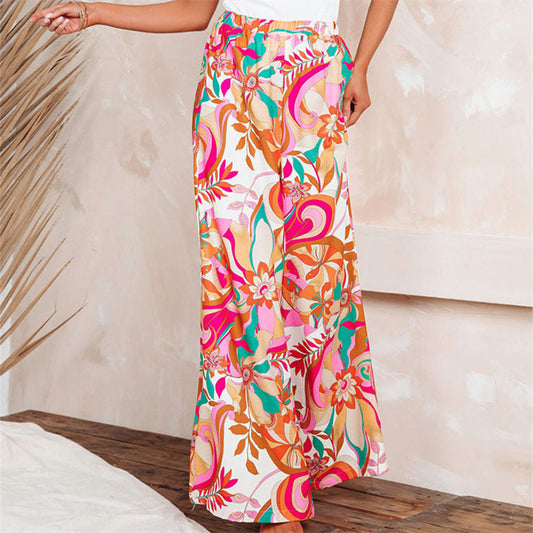 Womens Loose High-Waisted Leopard-Print Street-Style Wide-Leg Pants