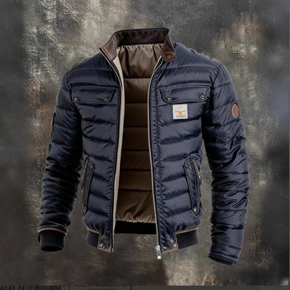 Vintage Leather Quilted Patchwork Thermal ZipUp Outdoor Jacket