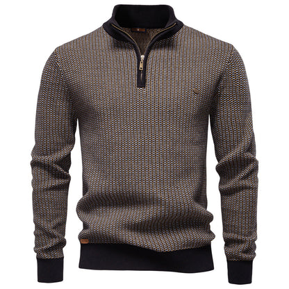 Mens Thickened Half-Zip Stand-Up Collar Casual Sweater