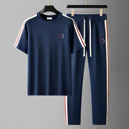 Mens Smooth Short-Sleeve Casual Summer Set