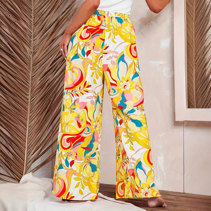 Womens Loose High-Waisted Leopard-Print Street-Style Wide-Leg Pants