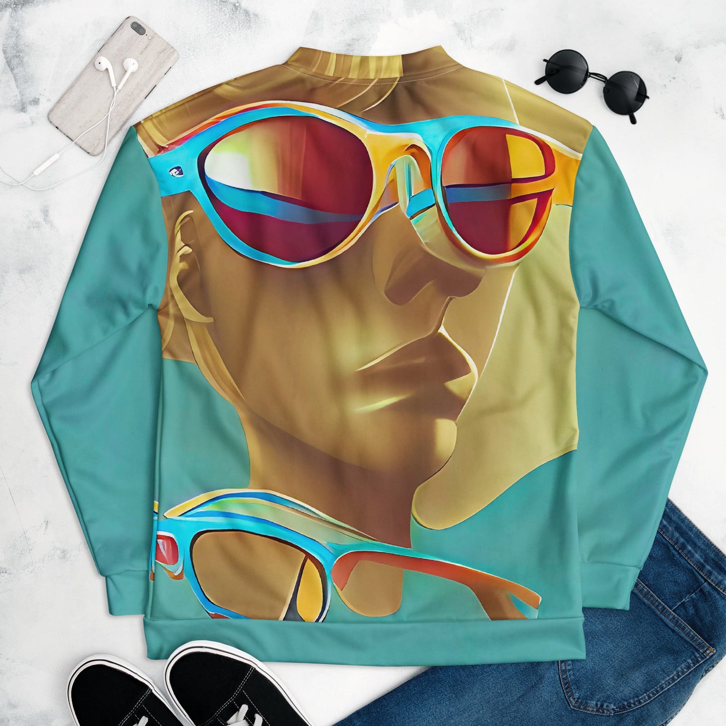 Retro Cool Blue - Womens Bomber Jacket