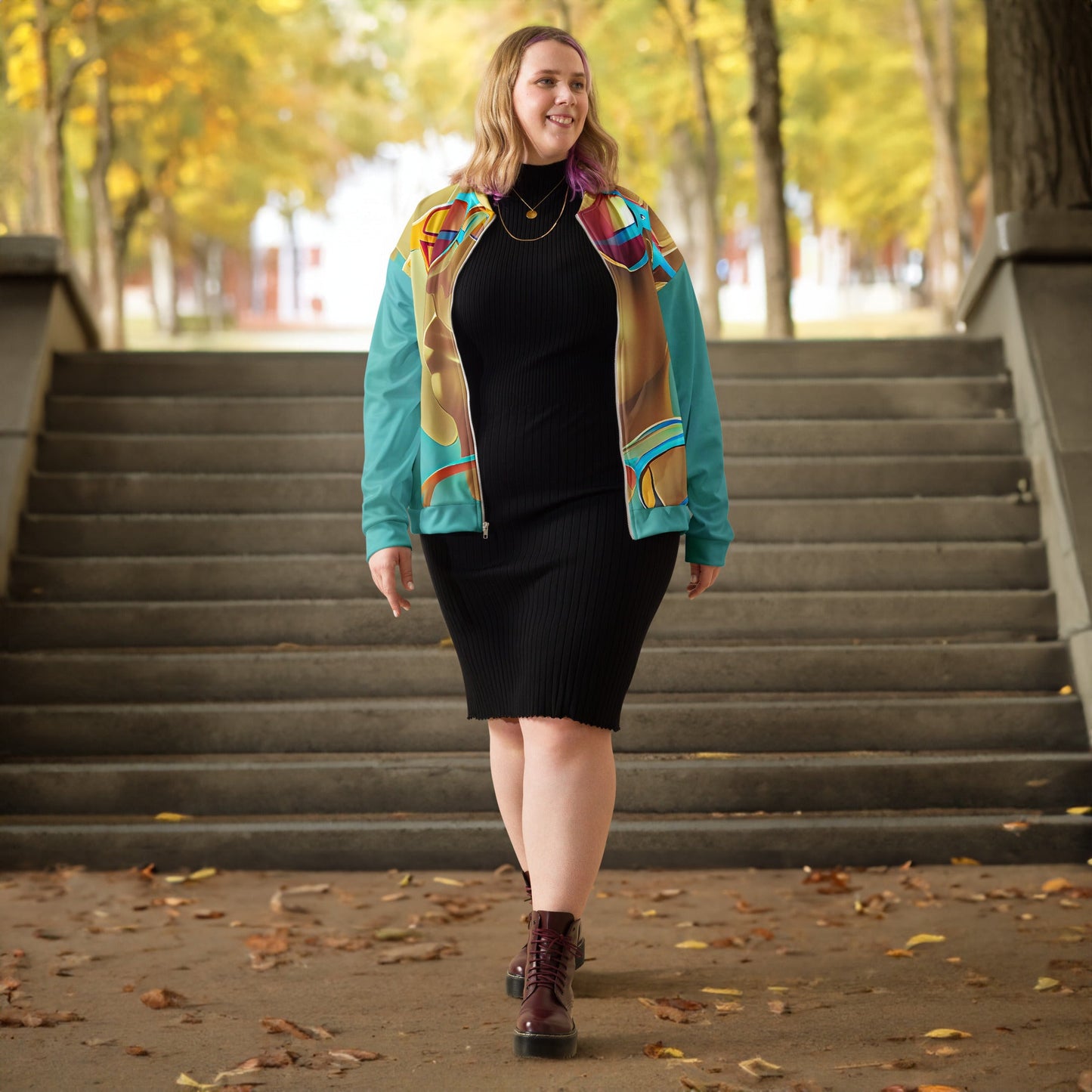 Retro Cool Blue - Womens Bomber Jacket