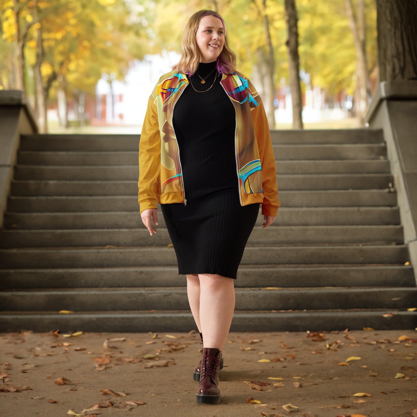 Retro Cool Orange - Womens Bomber Jacket