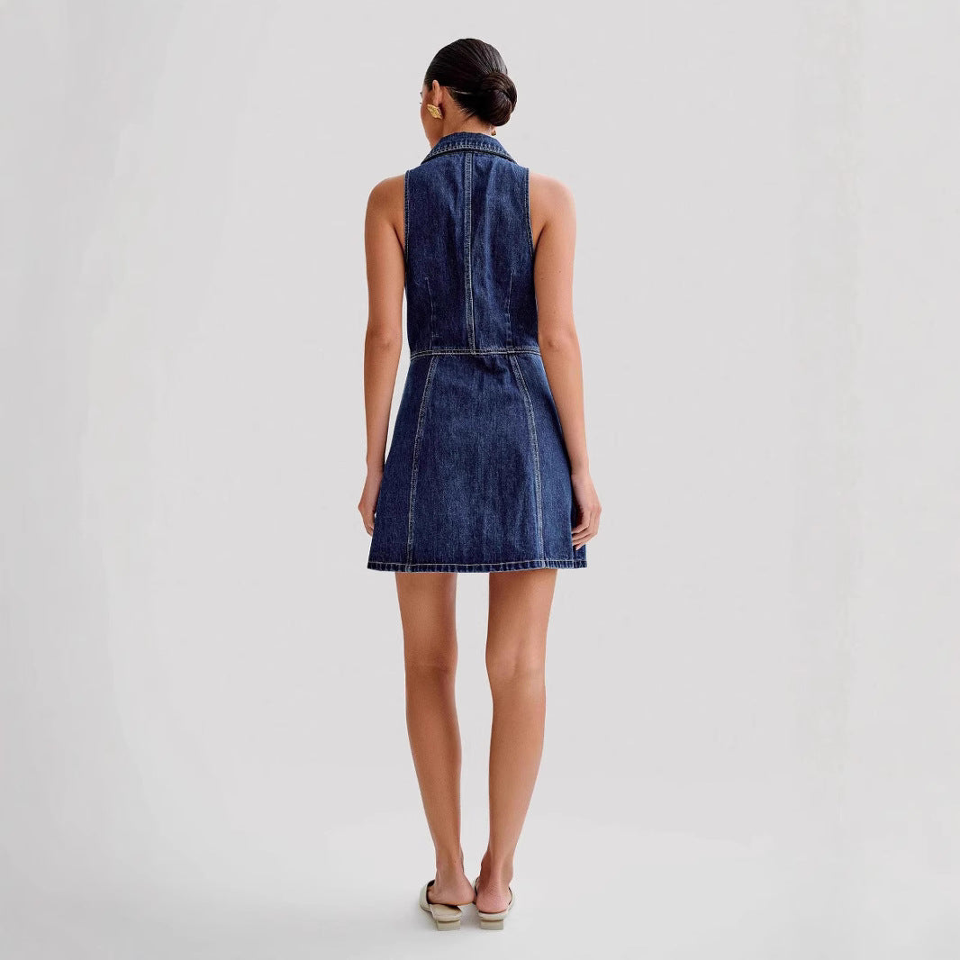 Summer Tea Dress With A Neck-strap For Women