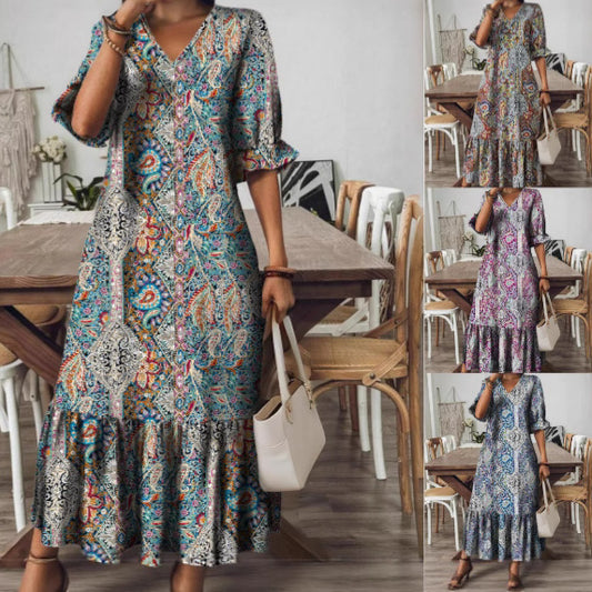 New Summer V-Neck Long Dress For European And American Styles