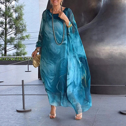 Elegant Commuter Chiffon Dress With Marble-Printed Texture