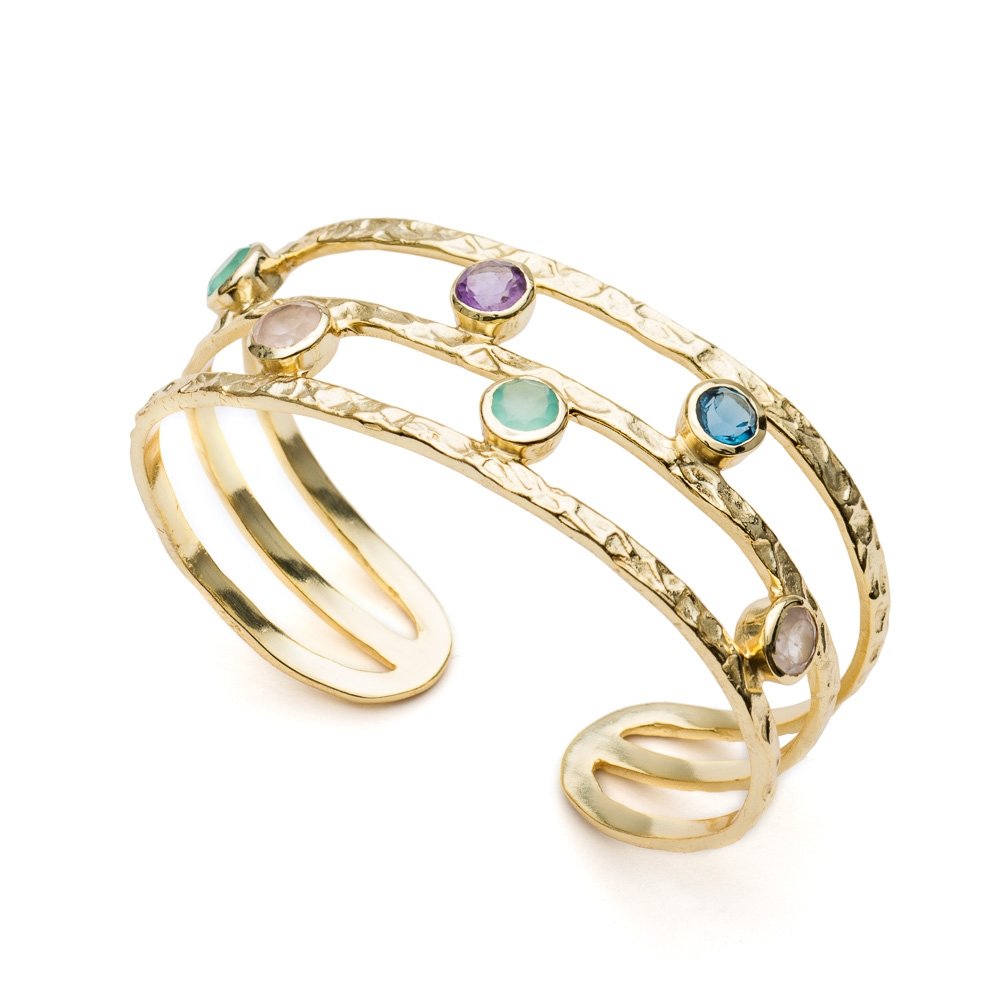 Venus Gemstone Bangle with Rose Quartz, Amethyst, Iolite and Pariba Onyx