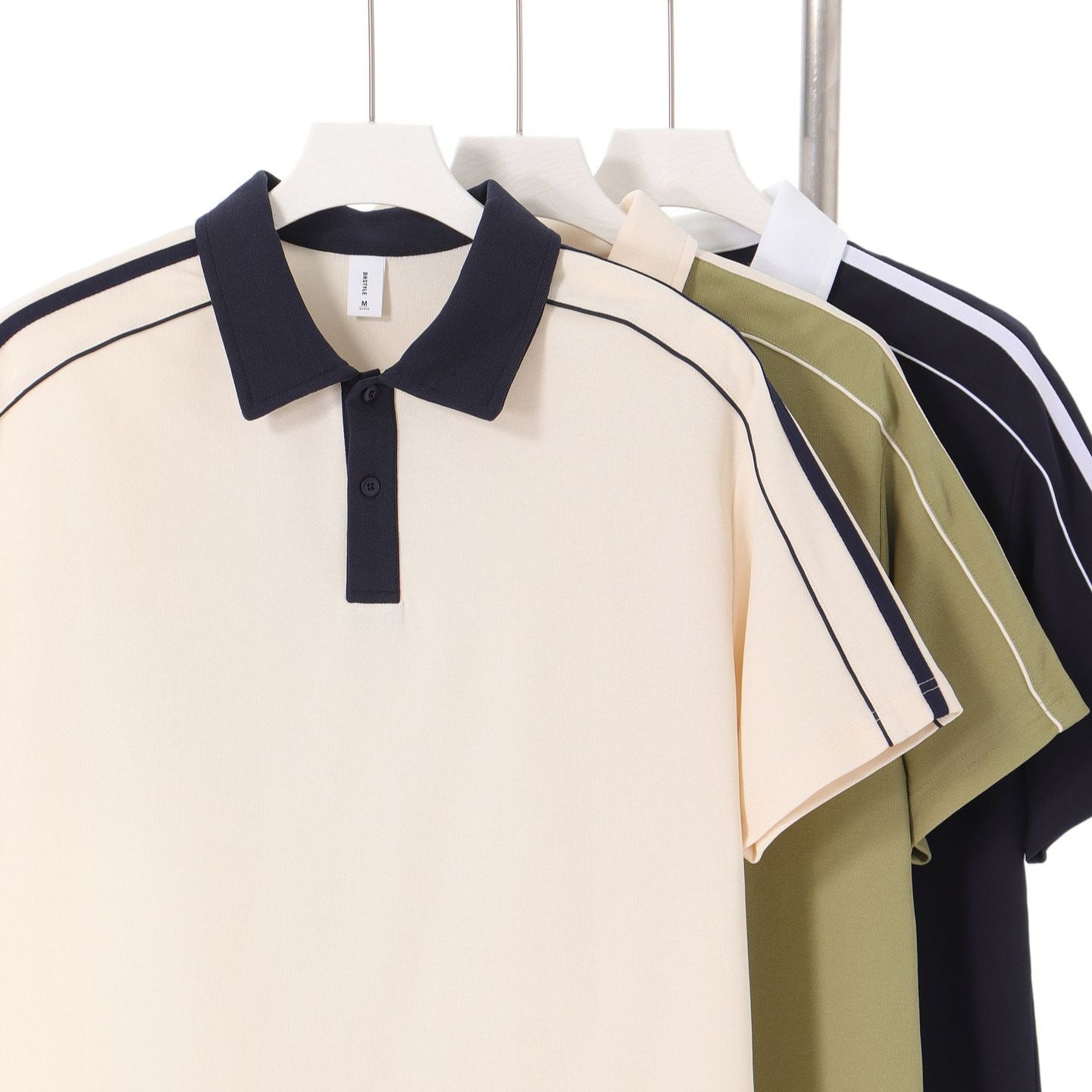 Casual Lapel Short Sleeve T-Shirt Loose Cotton Drop Shoulder Polo Shirt