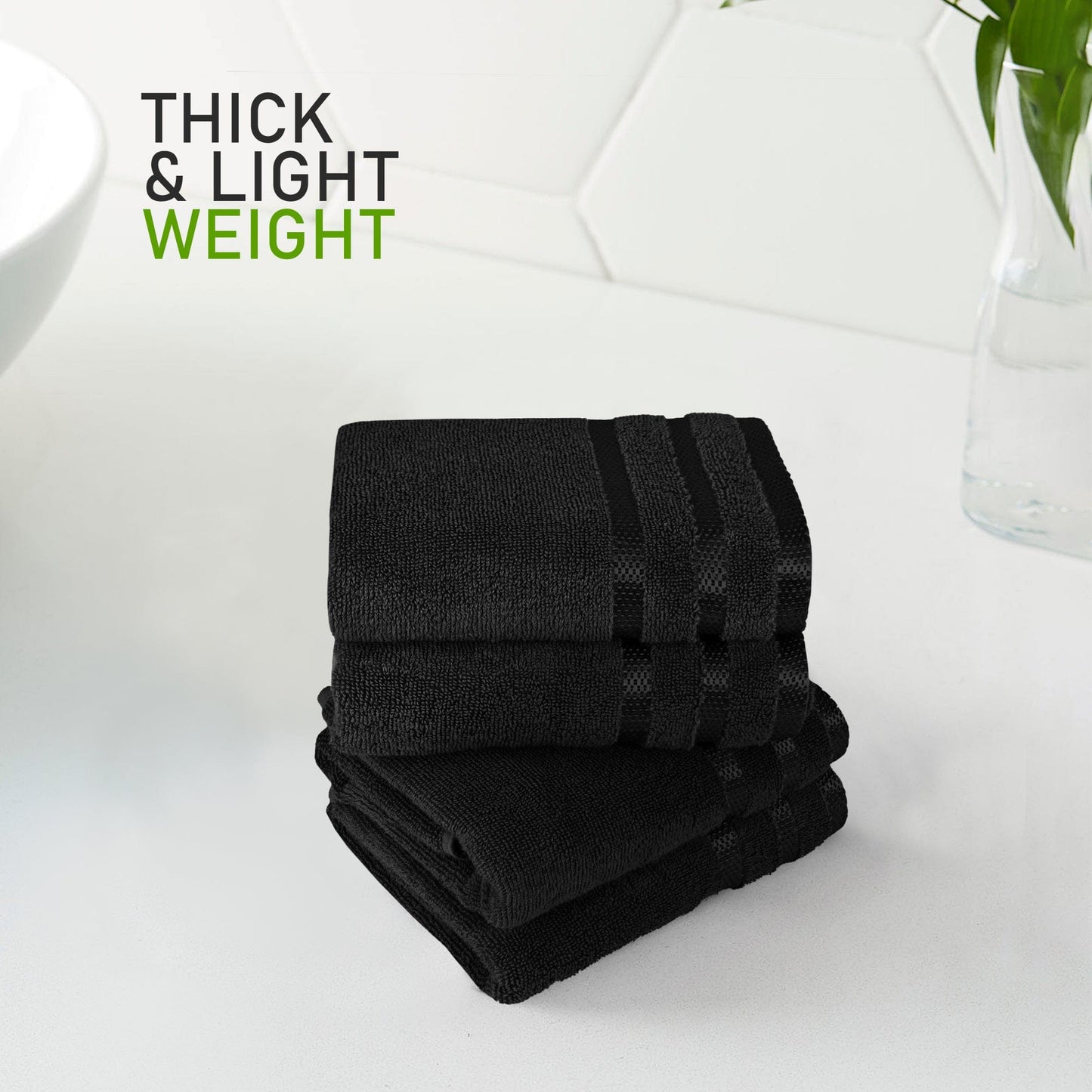 Belmont Viscose Stripe Black Towels 100% Cotton Hotel Quality Super Absorbent 10 Piece Bale Set, 4 Hand Towel & 12 Face Cloths by OLIVIA ROCCO