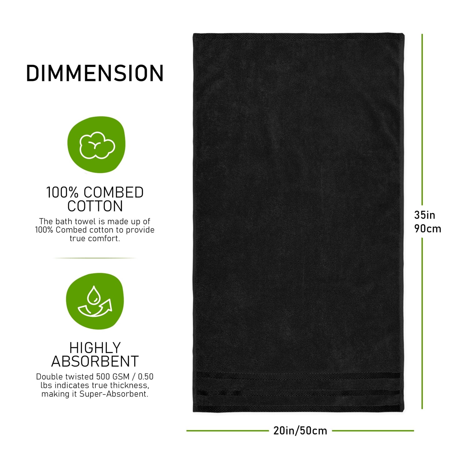 Belmont Viscose Stripe Black Towels 100% Cotton Hotel Quality Super Absorbent 10 Piece Bale Set, 4 Hand Towel & 12 Face Cloths by OLIVIA ROCCO