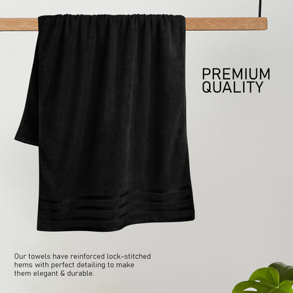 Belmont Viscose Stripe Black Towels 100% Cotton Hotel Quality Super Absorbent 10 Piece Bale Set, 4 Hand Towel & 12 Face Cloths by OLIVIA ROCCO