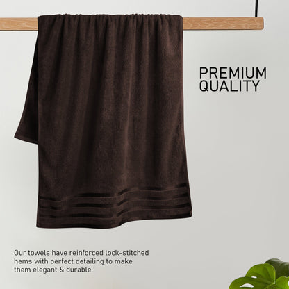 Belmont Viscose Stripe Brown Towels 100% Cotton Hotel Quality Super Absorbent 10 Piece Bale Set, 4 Hand Towel & 12 Face Cloths by OLIVIA ROCCO