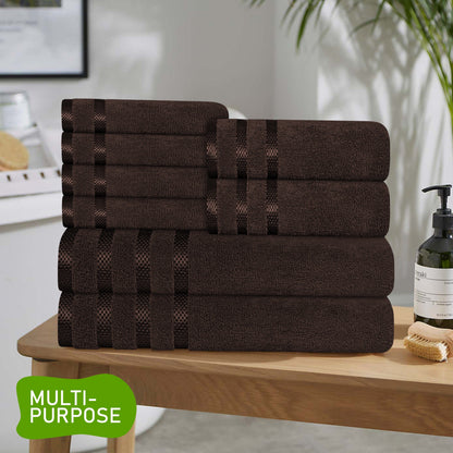 Belmont Viscose Stripe Brown Towels 100% Cotton Hotel Quality Super Absorbent 10 Piece Bale Set, 4 Hand Towel & 12 Face Cloths by OLIVIA ROCCO