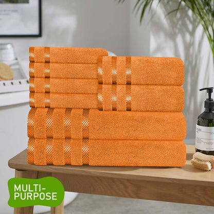 Belmont Viscose Stripe Orange Towels 100% Cotton Hotel Quality Super Absorbent 10 Piece Bale Set, 4 Hand Towel & 12 Face Cloths by OLIVIA ROCCO