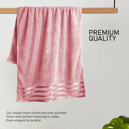 Belmont Viscose Stripe Pink Towels 100% Cotton Hotel Quality Super Absorbent 10 Piece Bale Set, 4 Hand Towel & 12 Face Cloths by OLIVIA ROCCO