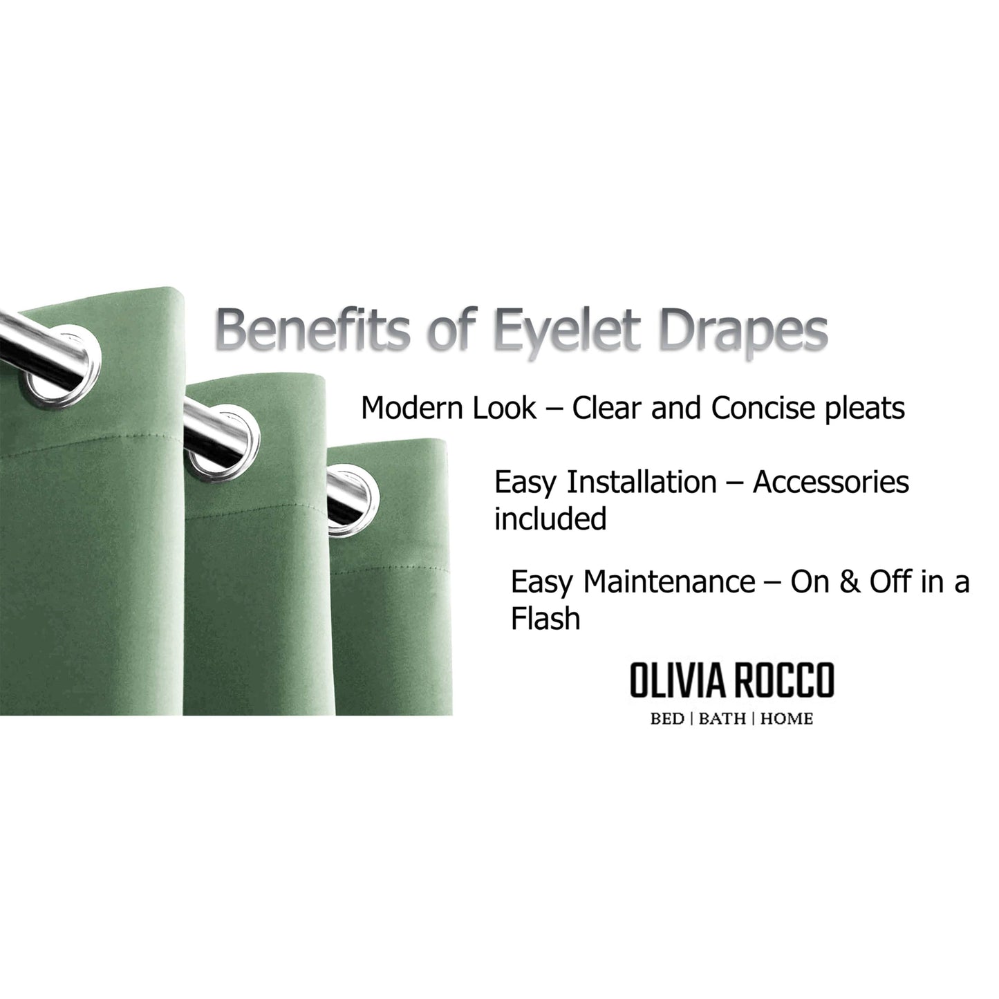 Blackout Sage Green Eyelet Curtains Thermal Ring Top Window Treatment for Living Room & Bedroom by OLIVIA ROCCO