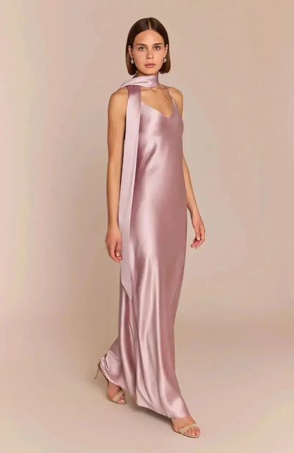 Brooklyn Dress in Rose Pink Satin
