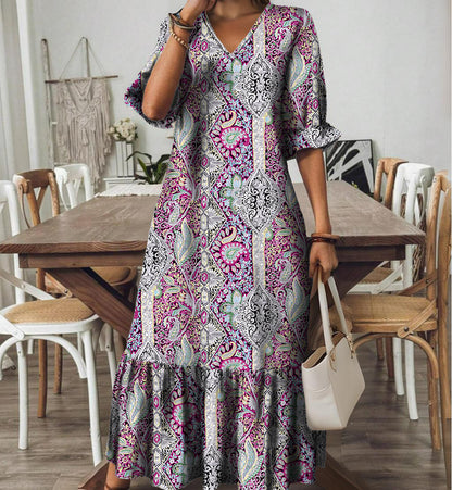 New Summer V-Neck Long Dress For European And American Styles