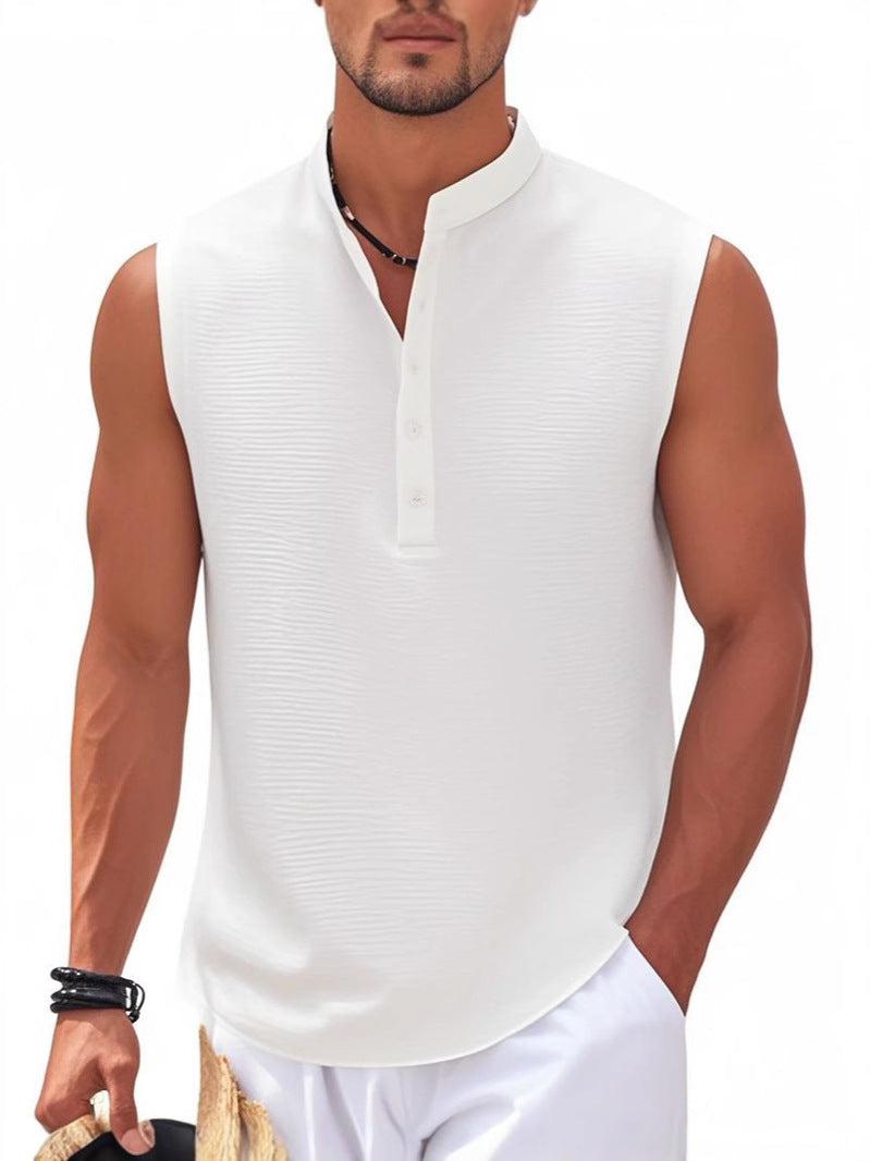 Men's Stand Collar Vest Sleeveless Shirt
