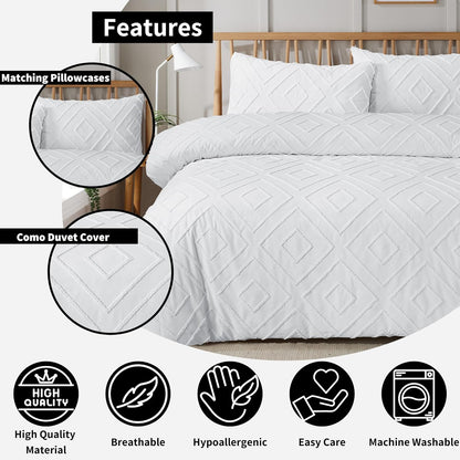 Como Tufted Duvet Cover Set with Pillowcases Grey Natural White Elegant Easy-Care Bedding Single Double King Sizes by OLIVIA ROCCO