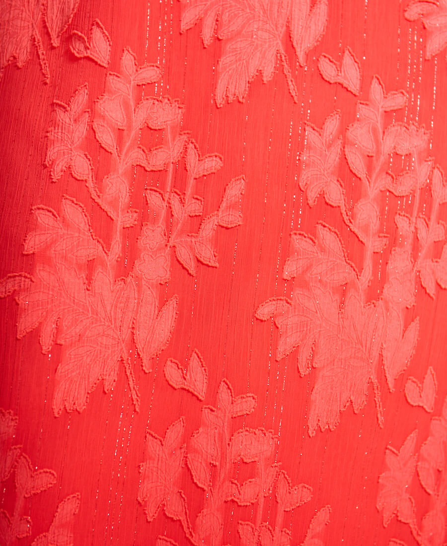 Coral Long Sleeve Jacquard Midi Dress