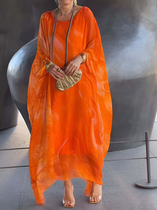 Elegant Commuter Chiffon Dress With Marble-Printed Texture